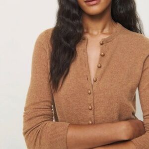 Reformation Caspia Camel Button-Up Cashmere Cardigan size small